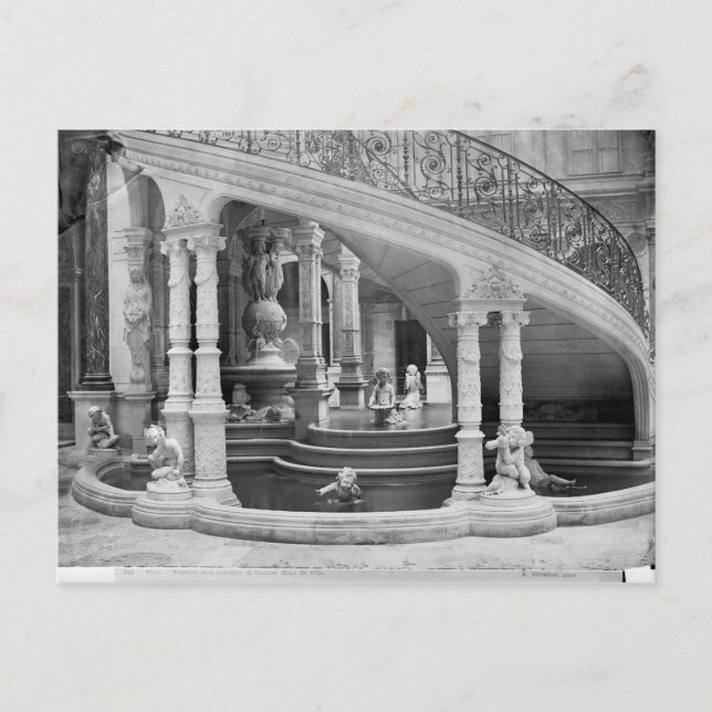 Fountain under the stairs of the Hotel de Postcard (Front)