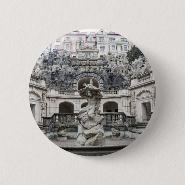 Fountain with Neptune statue in Prague 2 Inch Round Button (Front)