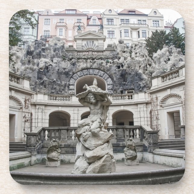 Fountain with Neptune statue in Prague Coaster (Front)