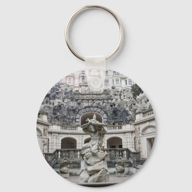 Fountain with Neptune statue in Prague Keychain (Front)