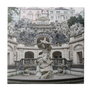 Fountain with Neptune statue in Prague Tile
