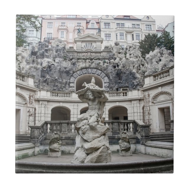 Fountain with Neptune statue in Prague Tile (Front)