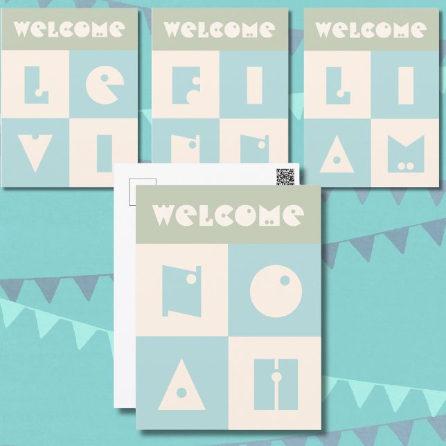 Four 4 letter baby name new parents congratulation postcard (Creator Uploaded)