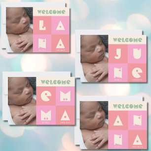 Four 4 letter name baby girl birth announcement