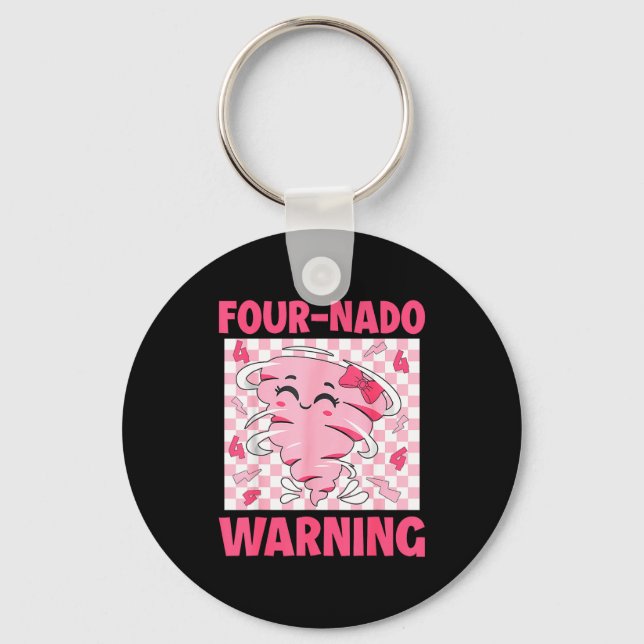 Four 4 Nado Warning Nk Tornado Themed Birthday Gir Keychain (Front)