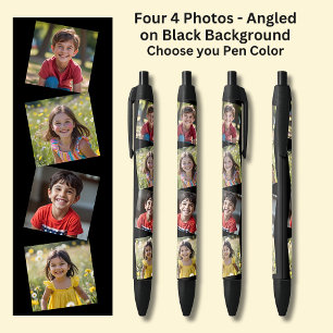 Four 4 Square Photos Angled on Black on Black Ink Pen