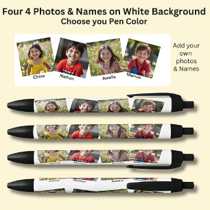 Four 4 Square Photos & Names, on White on Black Blue Ink Pen