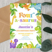 Four A-Saurus Dinosaur 4th Fourth Birthday Party