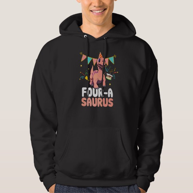 Four A Saurus Dinosaur  Cute Kiddo Apatosaurus Hoodie (Front)