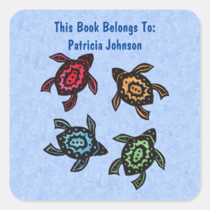 Four Abstract Turtles Multiple Coloured Shells Blu Square Sticker