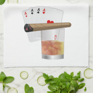 Four Aces, A Drink and A Cigar Kitchen Towel