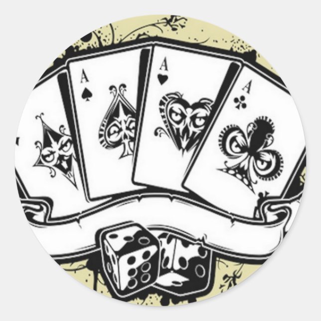 Four aces cards design classic round sticker (Front)