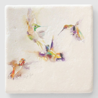 "Four Acrobats" Hummingbird Print Stone Coaster