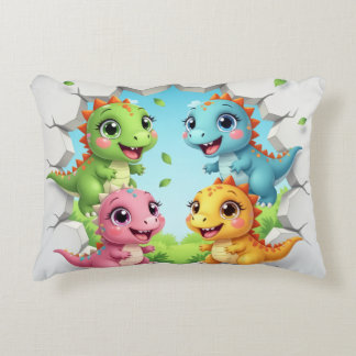 Four adorable cartoon dinosaurs – illustratio accent pillow