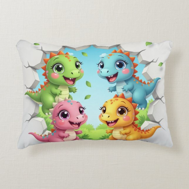 Four adorable cartoon dinosaurs – illustratio accent pillow (Front)