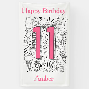 Four age 11th Pink birthday Banner