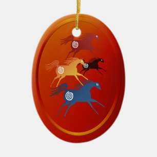 Four Ancient Horses ornament_oval Ceramic Ornament