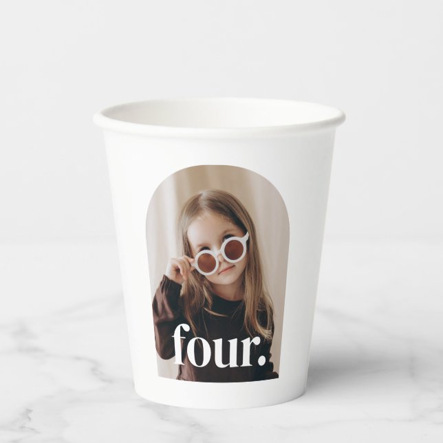 Four Arched Photo Birthday Paper Cups (Front)