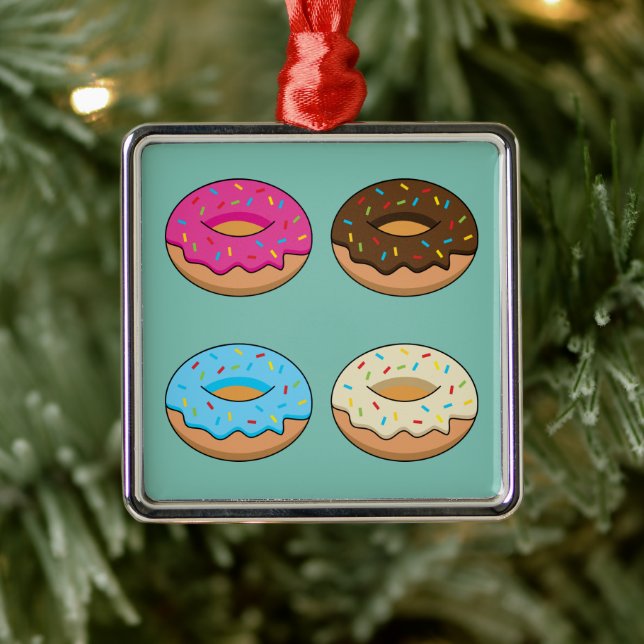 Four Assorted Doughnuts Pattern Metal Ornament (Tree)
