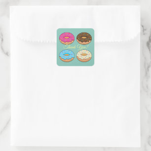 Four Assorted Doughnuts Pattern Personalize Square Sticker