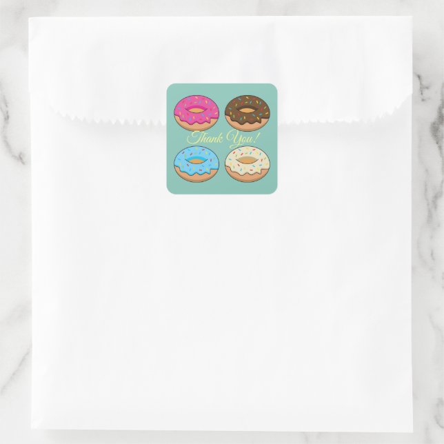 Four Assorted Doughnuts Pattern | Personalize Square Sticker (Bag)