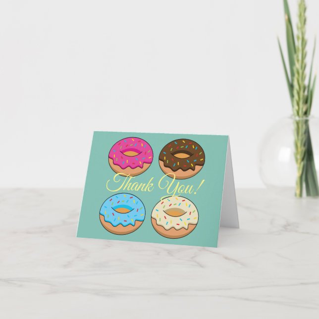 Four Assorted Doughnuts Pattern | Personalize Thank You Card (Front)