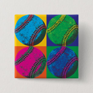 Four Baseballs in Different Colours 2 Inch Square Button