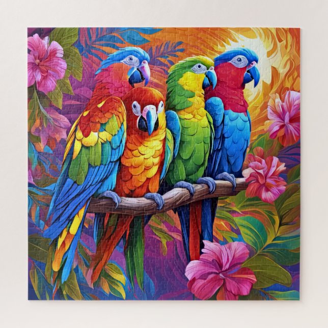 Four beautifully detailed parrots jigsaw puzzle (Vertical)