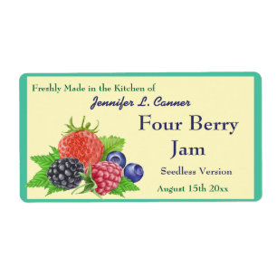 Four Berry Jam or Preserves Canning Jar
