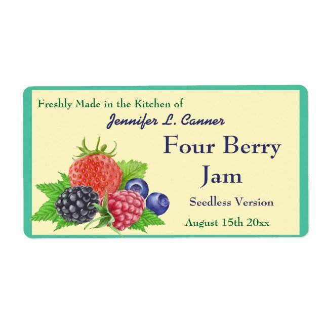 Four Berry Jam or Preserves Canning Jar (Front)