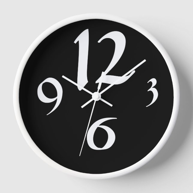 Four big white numbers on black clock (Front)