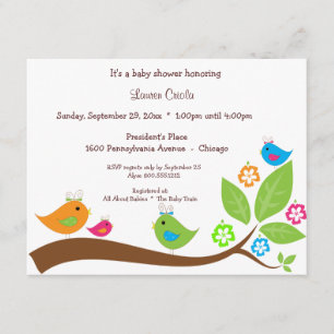 Four Birdies And Flowers Baby Shower Invitation