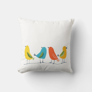 Four Birds of Different Feathers Flock Together Throw Pillow