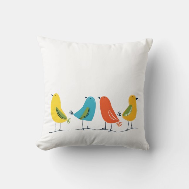 Four Birds of Different Feathers Flock Together Throw Pillow (Front)