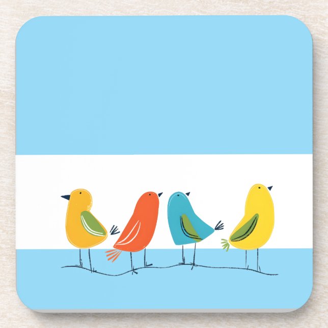 Four Birds Perched on a Twig Coaster (Front)