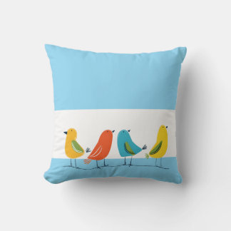 Four Birds Perched on a Twig Throw Pillow