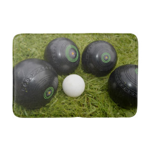 Four Black Lawn Bowls And Jack, Bath Mat