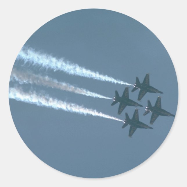 Four Blue Angels In Diamond Formation Classic Round Sticker (Front)