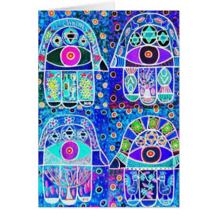 Four Blue Hamsa Vintage Tapastry Judaica