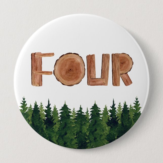 Four Boy 4th Birthday Green Trees 4 Inch Round Button (Front)