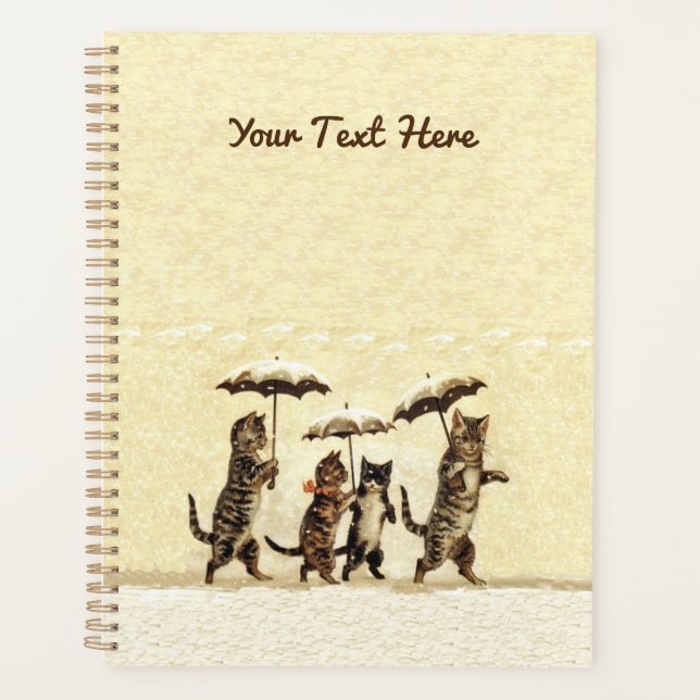 Four Brown Cats Walking Upright in Snow Yellow Planner (Front)