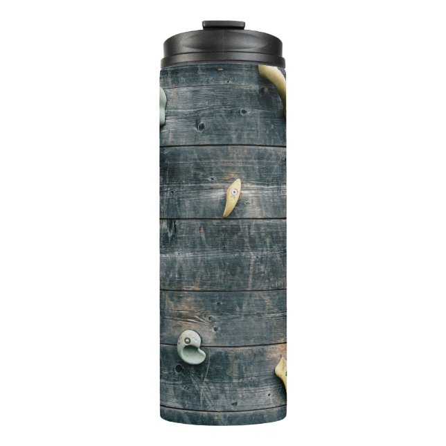 Four brown wooden wall decors thermal tumbler (Front)