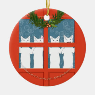 Four Calling Cats... Ceramic Ornament