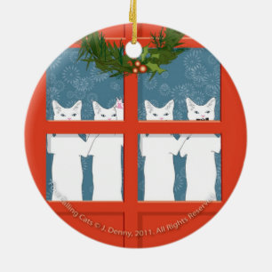 Four Calling Cats... double sided Ceramic Ornament