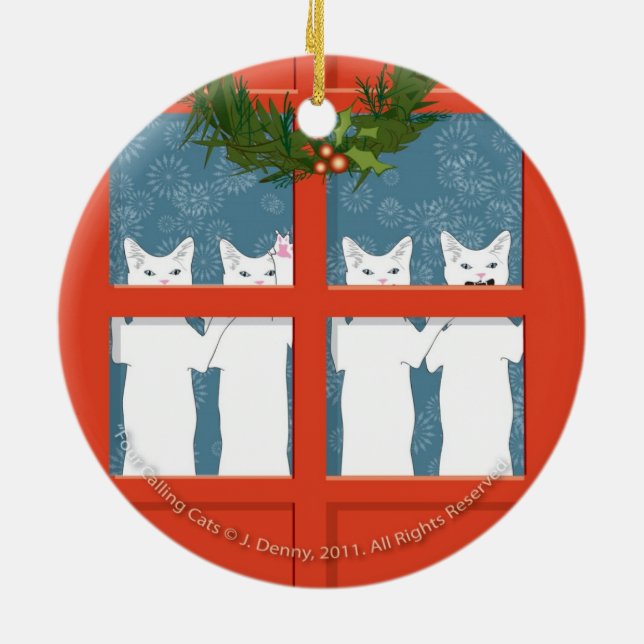 Four Calling Cats... double sided Ceramic Ornament (Back)