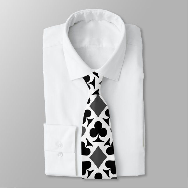 Four Card Suit Icons Black And White Pattern Tie (Tied)