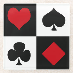 Four card suits glass coaster