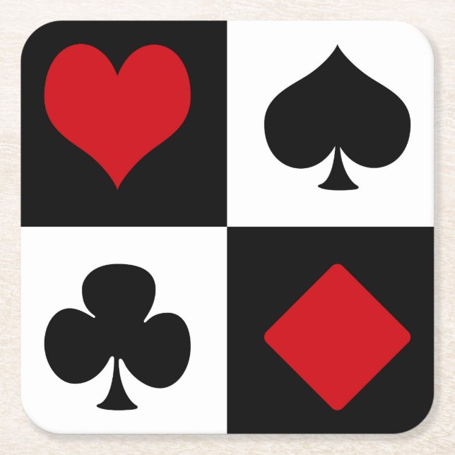 Four card suits square paper coaster (Front)