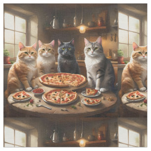 Four Cats Having Pizza For Dinner, Fabric