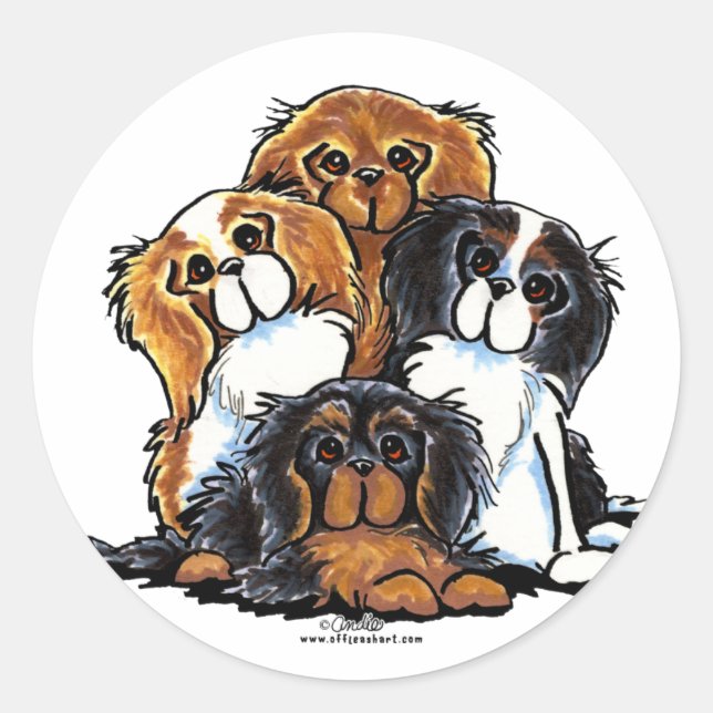 Four Cavalier King Charles Spaniels Classic Round Sticker (Front)